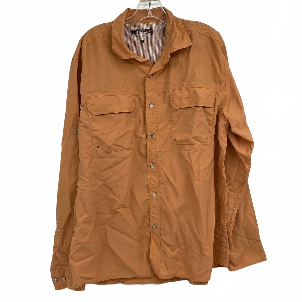 North River Orange Nylon Casual Button-Down Shirt | Men’s L Regular